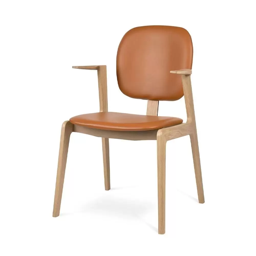 Krzesło Maron podłokietnikiem jasny dąb koniakowa skóra