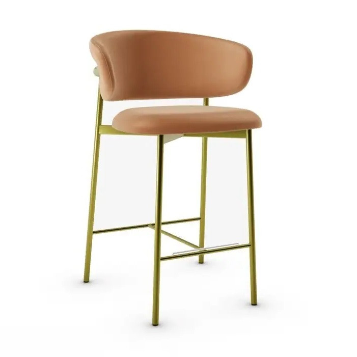 Krzesło Barowe Oleandro Mosiężna Podstawa Cognac Calligaris