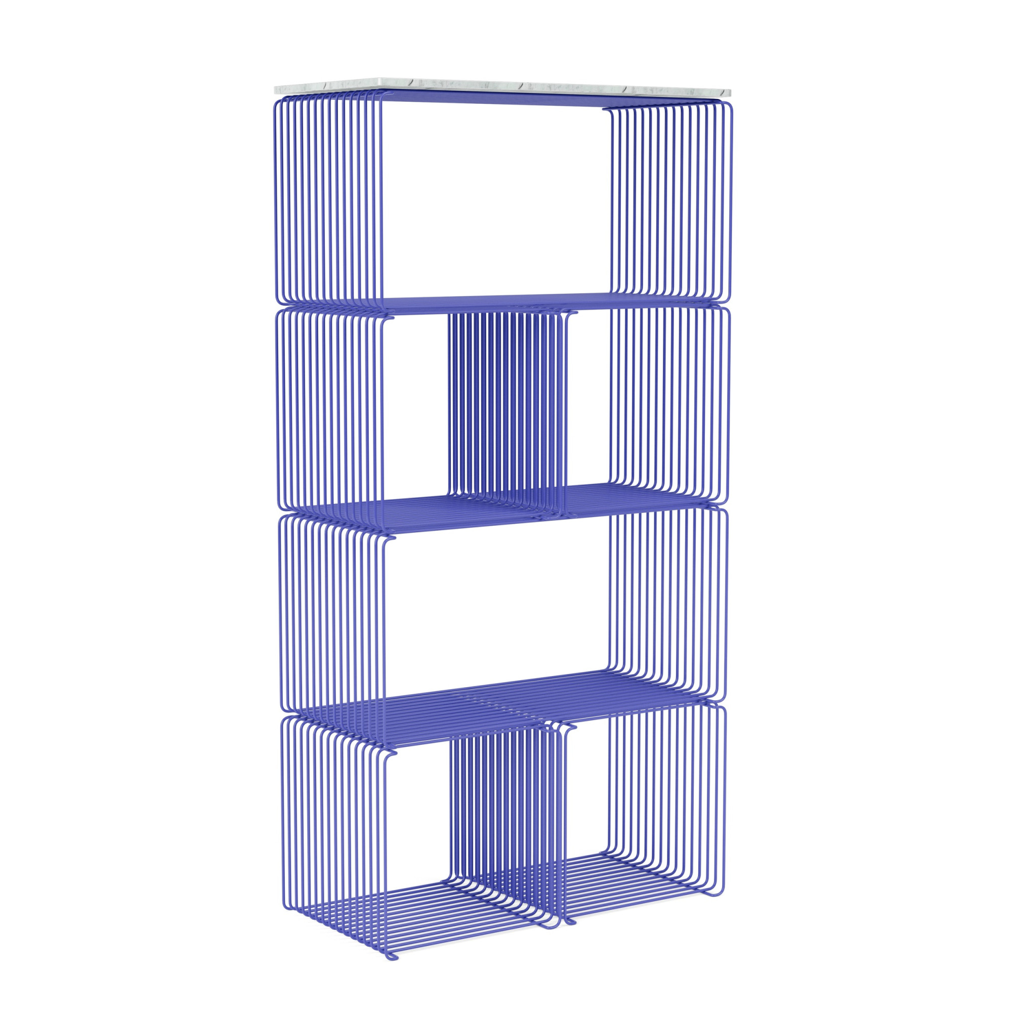 Regał Modułowy Panton Wire Niebieski Z Marmurową, Białą Półką Montana