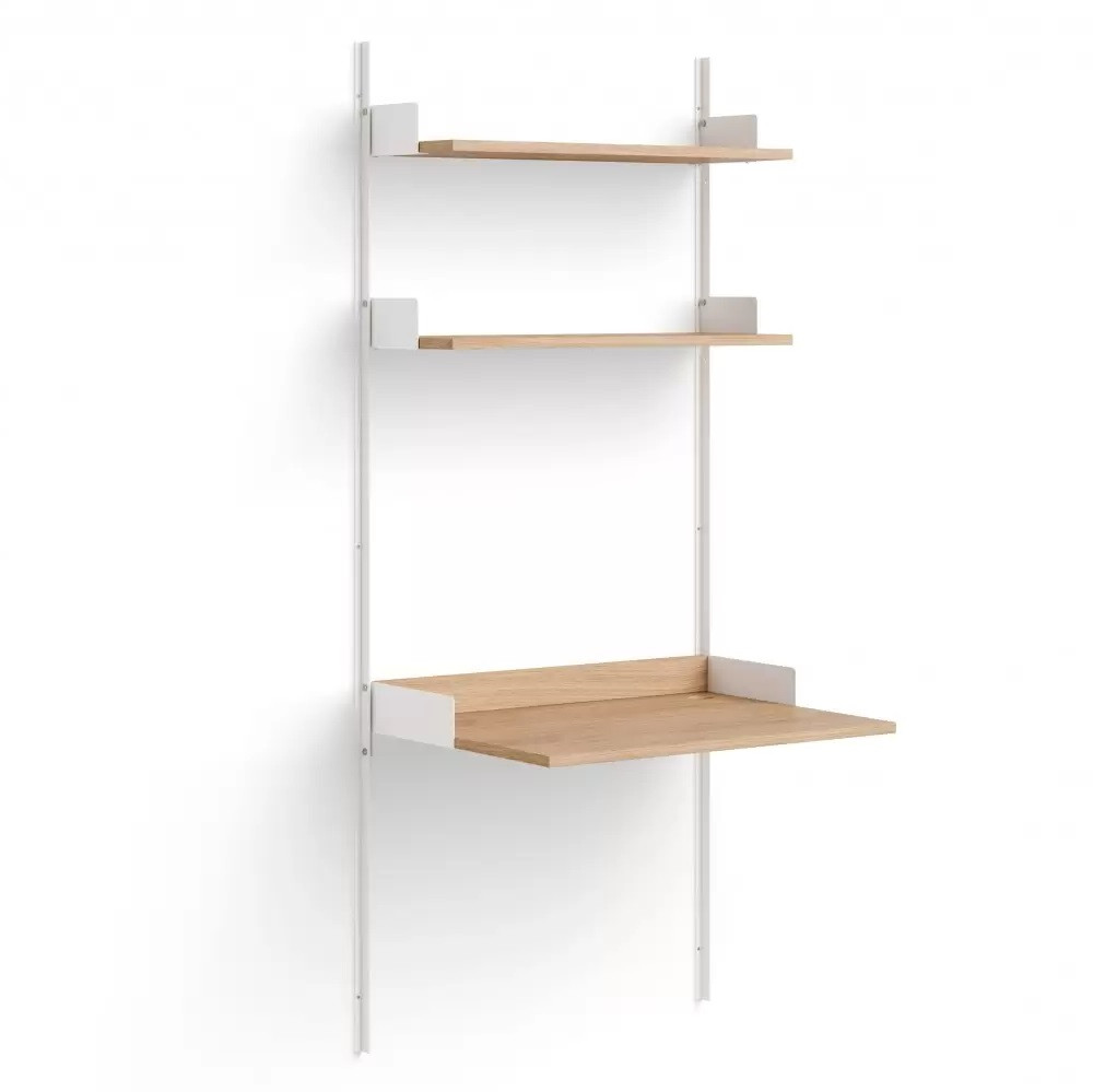 Regał Ścienny Z Biurkiem Study Dębowo-Białe New Works