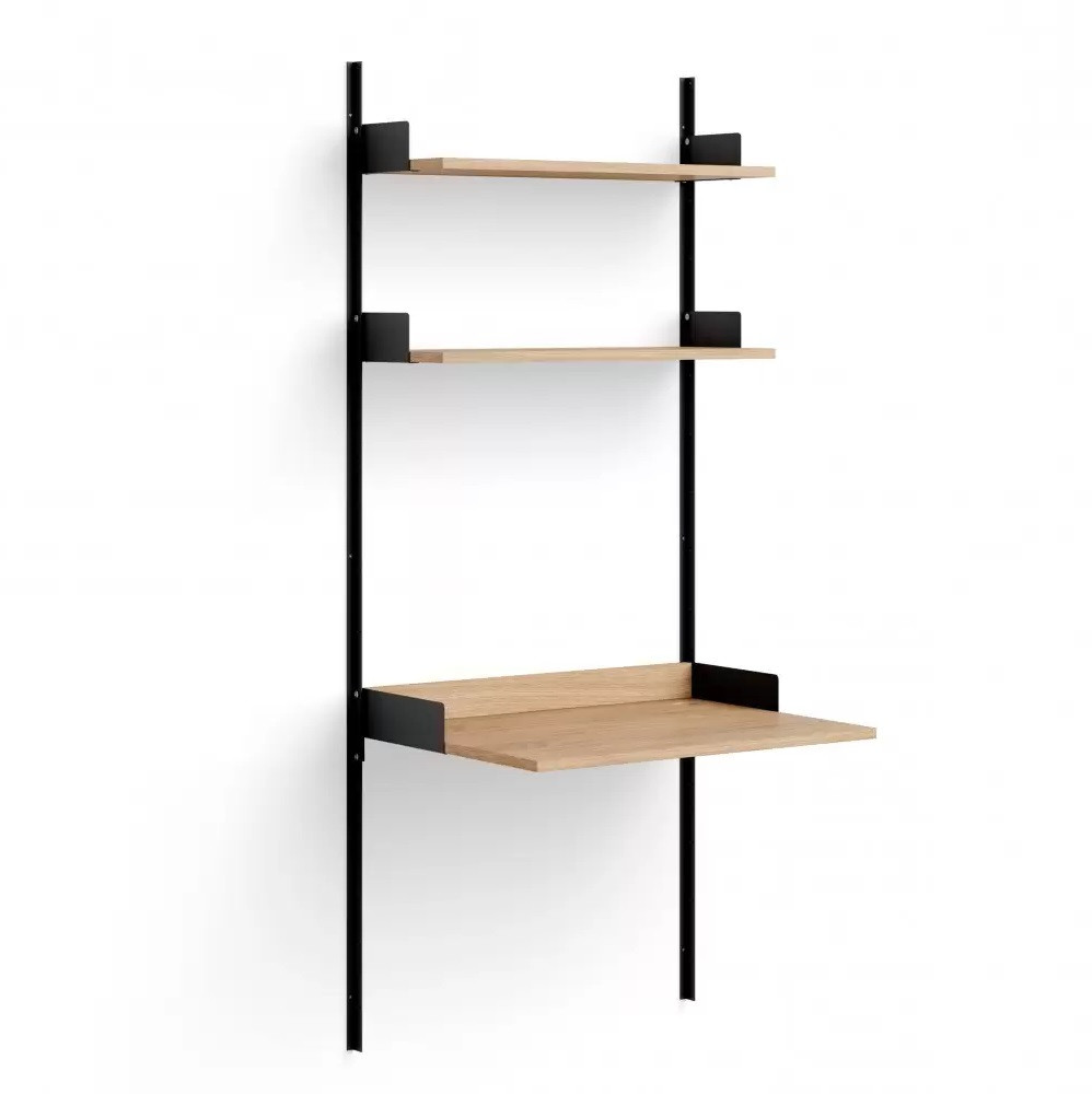 Regał Ścienny Z Biurkiem Study Dębowo-Czarne New Works