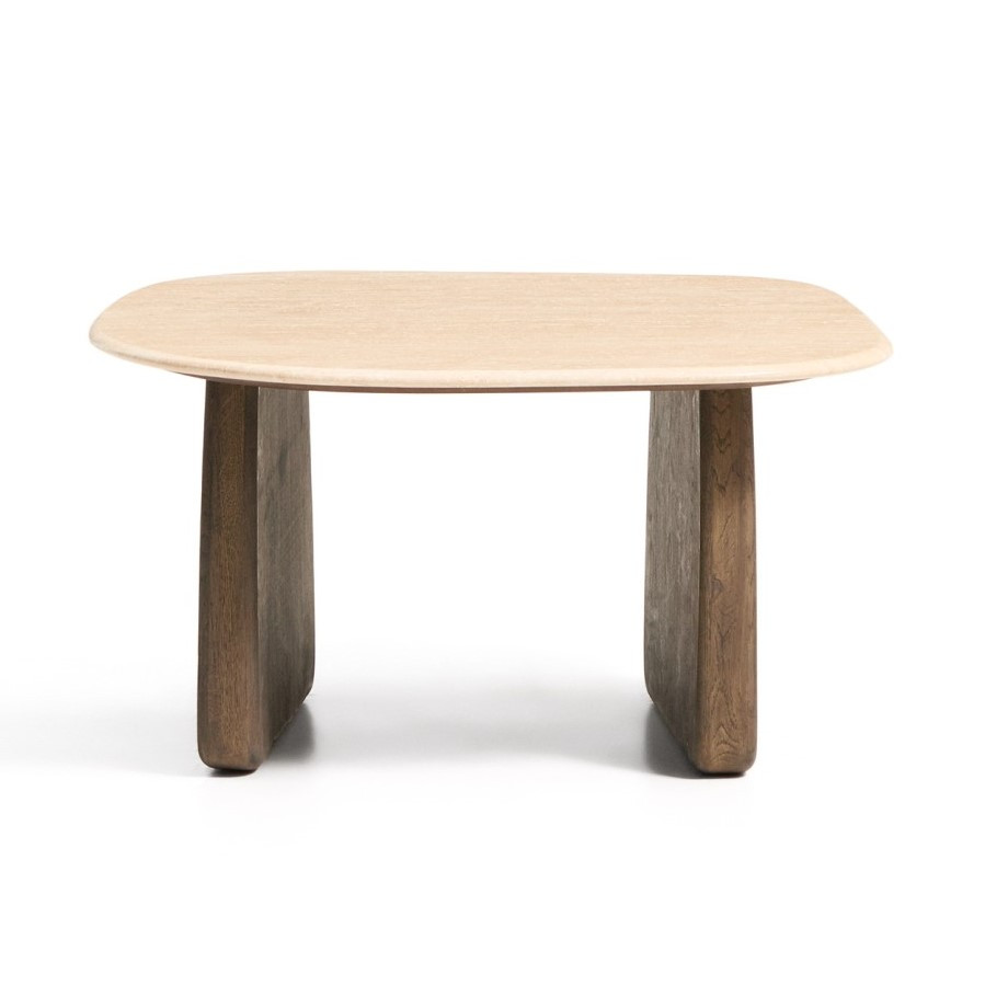 Stolik Okazjonalny Pirita Blat Trawertyn - Podstawa Ciemny Dąb Kave Home