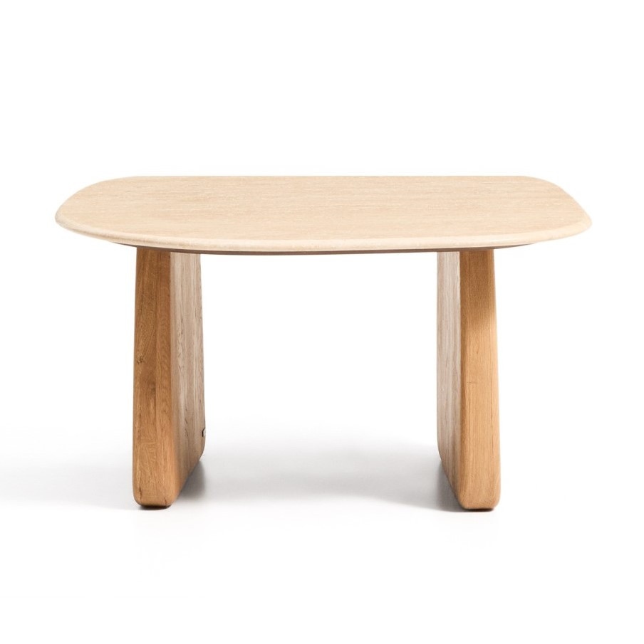 Stolik Okazjonalny Pirita Blat Trawertyn - Podstawa Naturalny Dąb Kave Home