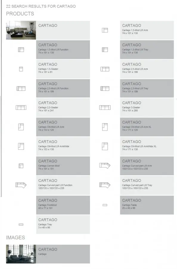 SOFA CARTAGO CHL XL+1,5+1,5+C+1,5 TRAY FURNINOVA