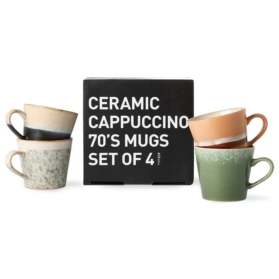 Zestaw 4 ceramicznych kubków do cappuccino 70s meteor HKliving
