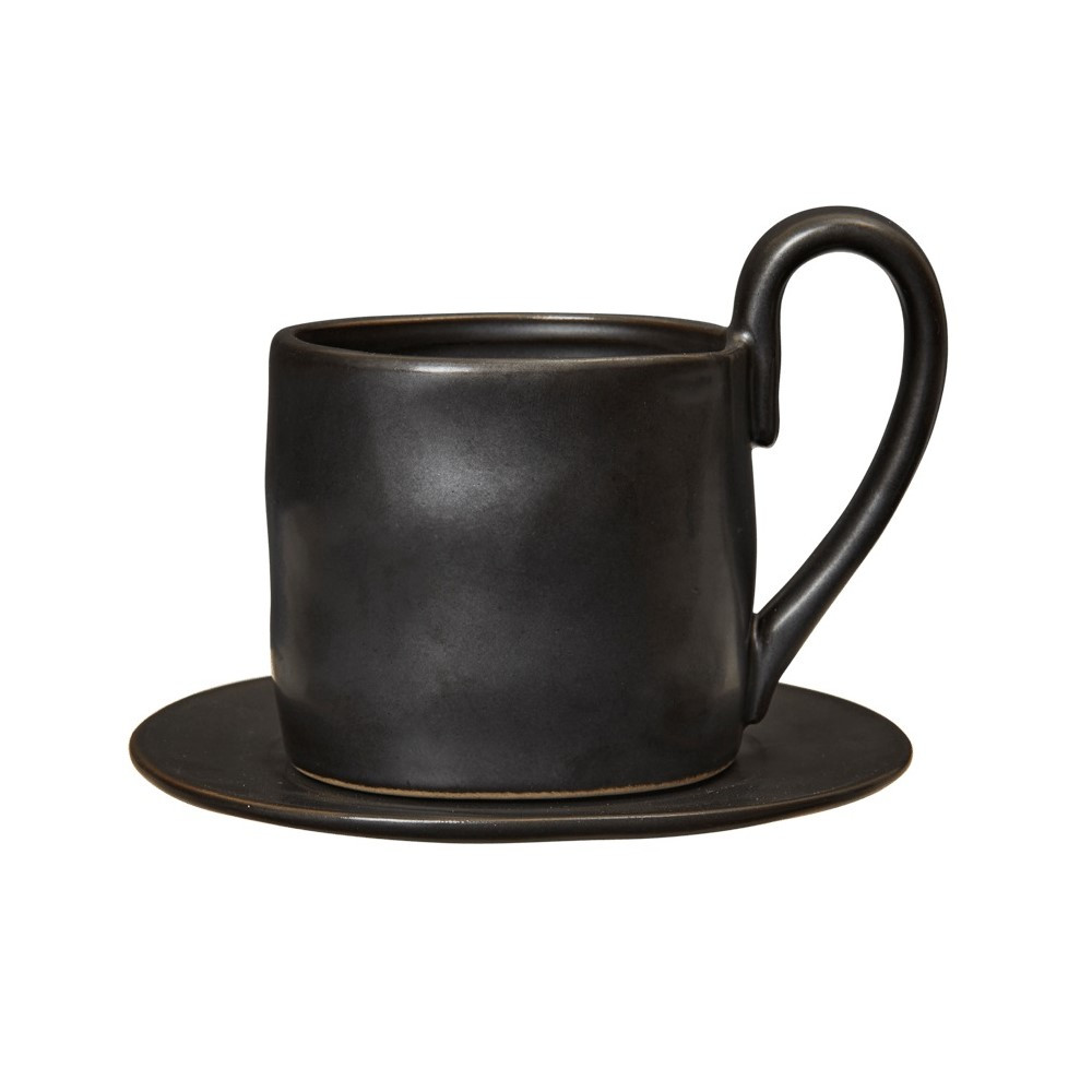 Kubek Z Podstawką Flow Czarny Ferm Living