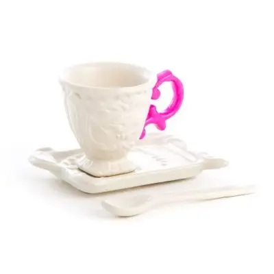 FILIŻANKA DO KAWY ZE SPODKIEM I ŁYŻECZKĄ I-COFFEE FUCHSIA SELETTI