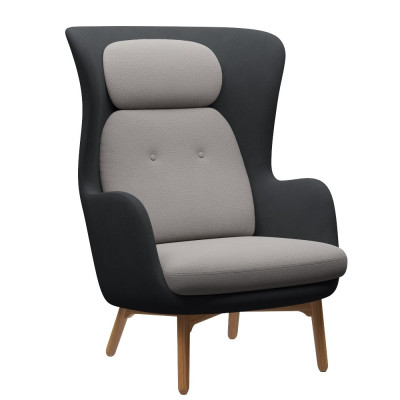 Fotel RO JH2 tkanina Christianshavn dark grey + Christianshavn beige dąb Fritz Hansen