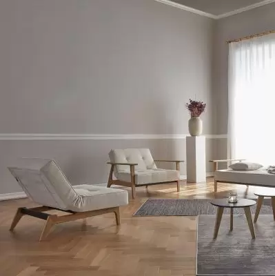 Fotel rozkładany Splitback Frej dąb naturalny Boucle Off-White Innovation