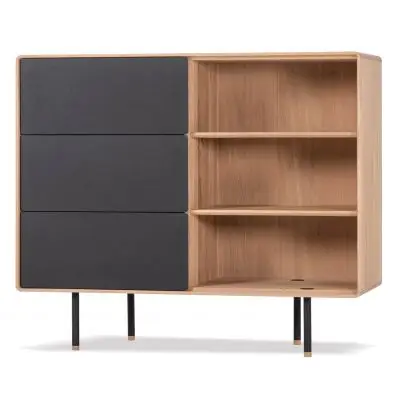 KOMODA DĘBOWA FINA 118x45x100 cm drawers czarna GAZZDA