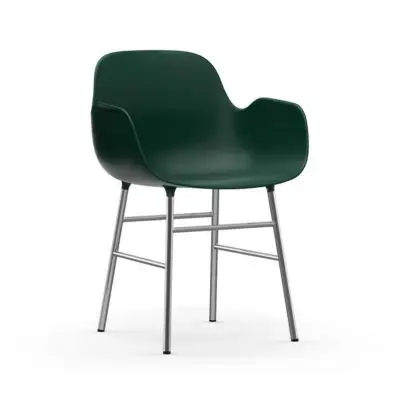 Krzesło Form Z Podłokietnikami Chromowana Podstawa Zielone Normann