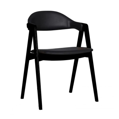 Krzesło Barrow czarny dąb czarna skóra