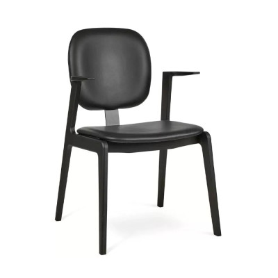 Krzesło Maron z podłokietnikiem czarny dąb czarna skóra