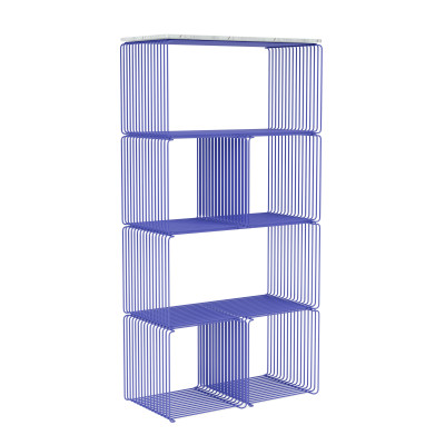 Regał modułowy Panton Wire niebieski z marmurową, białą półką Montana