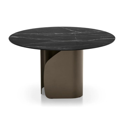 Stół Twins 140 czarna ceramika - brązowa podstawa Calligaris