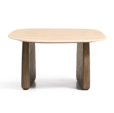 Stolik okazjonalny Pirita blat trawertyn - podstawa ciemny dąb kave home