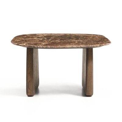 Stolik okazjonalny Pirita blat marmur - podstawa ciemny dąb kave home