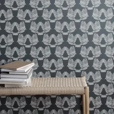 Tapeta birds ciemnozielona ferm living