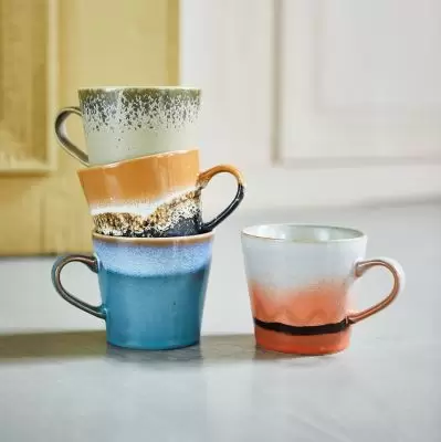 Zestaw 8 ceramicznych kubków do cappuccino 70s bark HKliving