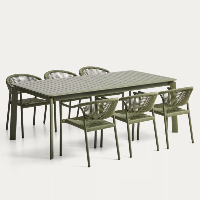 Zestaw ogrodowy Brela st� rozk�adany + 6 krzese� zielony Kave Home