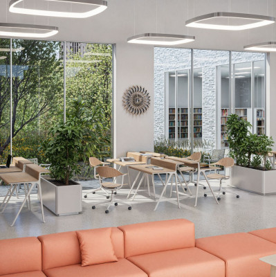 Kurýrní stůl, světlý dub – světle šedá základna Vitra