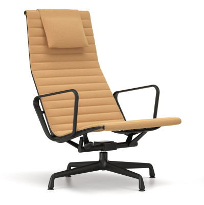Fotel Aluminium EA 124 tkanina Track Cognac-Mustard - podstawa czarna Vitra