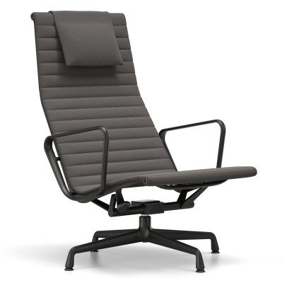Fotel Aluminium EA 124 tkanina Hopsak dark gray - podstawa czarna Vitra