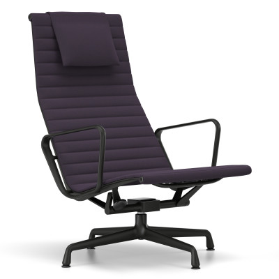 Fotel Aluminium EA 124 tkanina Track Chestnut-Ink blue - podstawa czarna Vitra