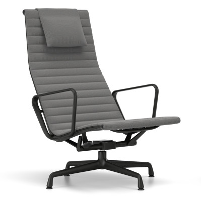 Fotel Aluminium EA 124 tkanina Track Mid Grey - podstawa czarna Vitra