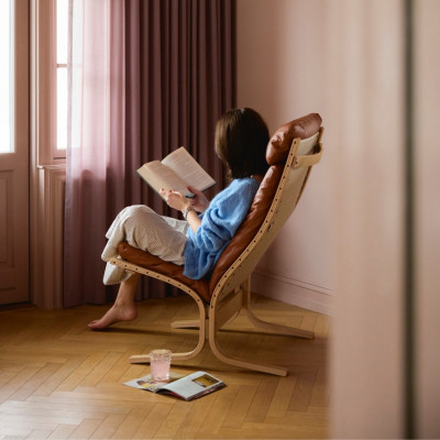 Křeslo Siesta Classic High s područkami - Hnědá kůže, Černý dub LK Hjell
