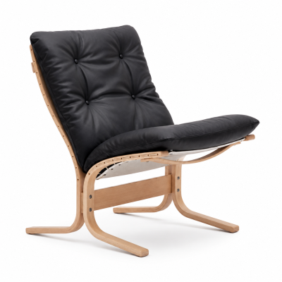 Křeslo Siesta Classic Low – černá kůže, přírodní dub LK Hjelle