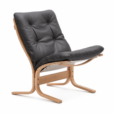 Křeslo Siesta Classic Low – šedá kůže, přírodní dub LK Hjelle