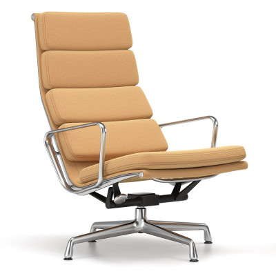Fotel Soft Pad Chair EA 222 Tkanina Track Cognac-Mustard - podstawa aluminiowa Vitra