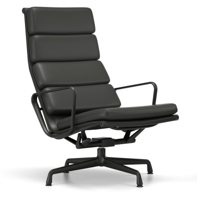 Fotel Soft Pad Chair EA 222 Skóra naturalna Nero - podstawa czarna Vitra