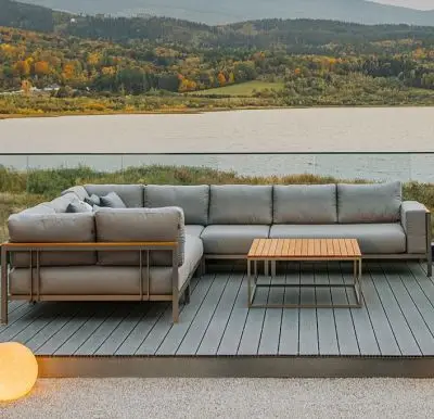 Stolik ogrodowy Rodos 100x100 cm blat drewniany Rondo