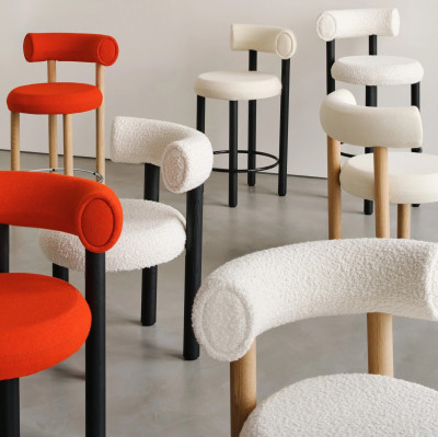 Krzesło barowe Fat Black Wood - Natural Boucle Tom Dixon
