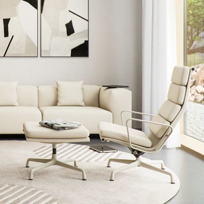 Fotel Soft Pad Chair EA 222 Skóra naturalna Nero - podstawa czarna Vitra