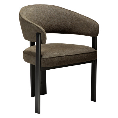 Krzesło Nova z podłokietnikiem tkanina bouclé Dark olive - nogi antique pewter