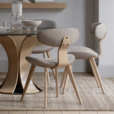 Krzesło Comforta tkanina bouclé Pebble Grey - nogi dąb bielony