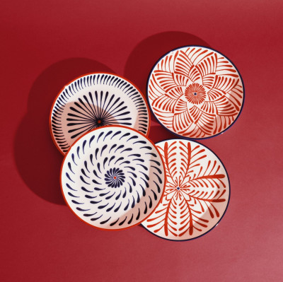 Bazarový snídaňový talíř červený a modrý 4 ks. Serax{101}