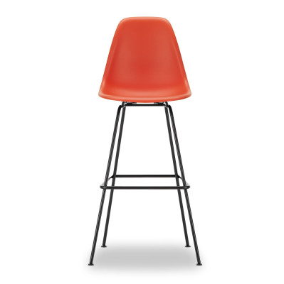 Krzesło barowe Eames Plastic RE High czerwone - czarna podstawa Vitra