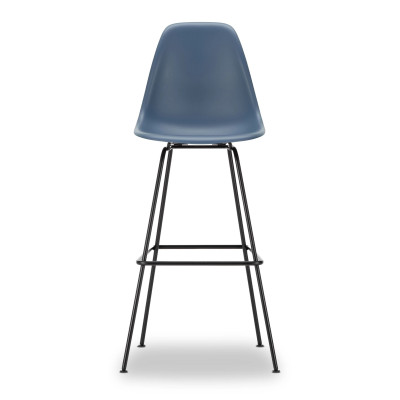 Krzesło barowe Eames Plastic RE High niebieskie - czarna podstawa Vitra