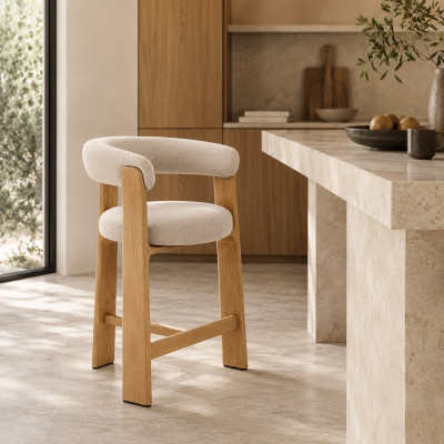 Krzesło barowe Granite beżowe - naturalny jesion kave home