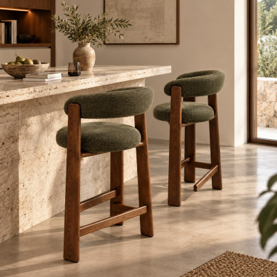 Krzesło barowe Granite zielone - orzech jesionowy kave home
