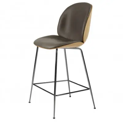 Krzesło barowe Beetle 108 cm fornir front skórzany szary Gubi