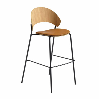 Krzesło barowe Dosina 65 cm naturalny dąb - skóra cognac PWtbS