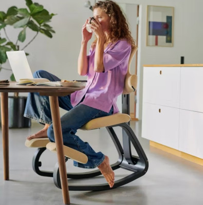 Ergonomic chair Thatsit beige, natural wood Varier