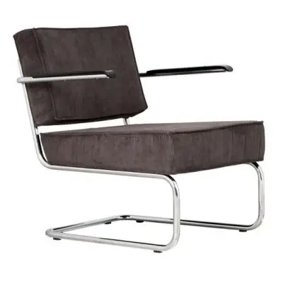KRZESŁO LOUNGE RIDGE RIB ARM SZARE ZUIVER