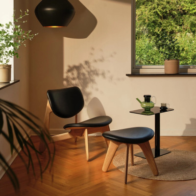 Podnóżek Slab naturalny dąb, czarna skóra Tom Dixon