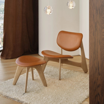 Podnóżek Slab naturalny dąb, koniakowa skóra Tom Dixon